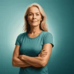 Clean, empowering visual showing a confident middle-aged woman in a relaxed, natural pose, subtly highlighting vitality and strength. Background features a smooth gradient from #8fd3d7 (light teal) to #207d7f (deep teal), creating a calm and professional tone. Soft ambient lighting illuminates the figure gently, with a subtle glow around her to symbolize empowerment and clarity. No text or labels. Wide 16:9 composition, ultra-HD (4K), photorealistic, clean lifestyle and health-focused style,